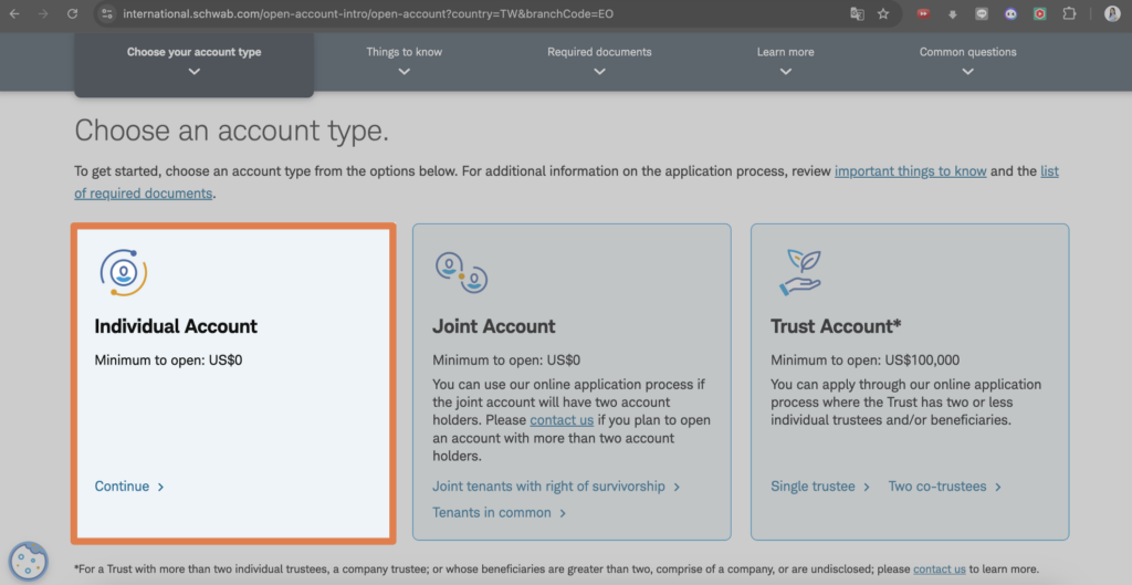 2026嘉信開戶,選擇個人帳戶