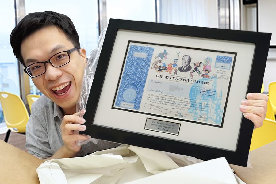 迪士尼公司的實體股票憑證,證明持股人擁有該公司的一部分